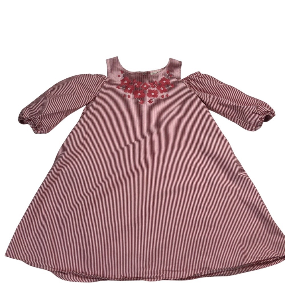 Copper Key Red White Stripe Cold Shoulder Embroidered Flower Shirt XL